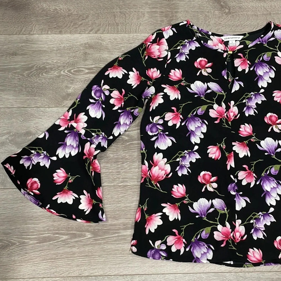 Counterparts Flare Long Sleeve Black Floral Blouse S - Picture 6 of 15